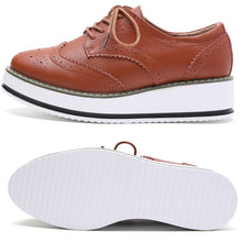 Load image into Gallery viewer, DADAWEN Women's Platform Lace-Up Wingtips Square Toe Oxfords Shoe Brown Leather US Size 9/Asia Size 41/25.5cm
