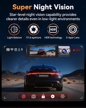 Load image into Gallery viewer, 4K Dash Cam Front and Rear, Full HD 3 Channel Dashcam, Free 128GB Memory Card, Built-in 5.8GHz WiFi Built-in GPS, Collision Sensor, Night Vision, 3.16" IPS, 24H Parking Mode（Black）
