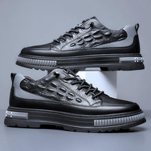 Load image into Gallery viewer, Men's Crocodile Pattern Waterproof Cowhide Shoes,Height Lifting Non-Slip Casual Softsole Oxford Fashion Leather Lace-Up Sneaker (Black,9.5,Men)
