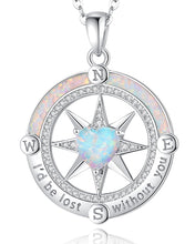 Load image into Gallery viewer, FANCIME Compass Necklace Sterling Silver Compass Jewelry Opal Pendant October Birthstone Necklace Gemstone Birthday Graduation Gifts for Women Mom Wife
