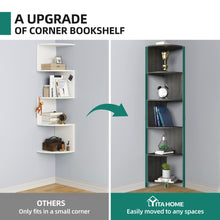 Load image into Gallery viewer, YITAHOME 6-Tier Corner Shelf, 68.8" Tall Industrial Free Standing Corner Bookshelf, 6 Shelf Display Corner Bookcase Open Small Book Shelves for Bedroom, Living Room, Small Space, Charcoal Gray + Black
