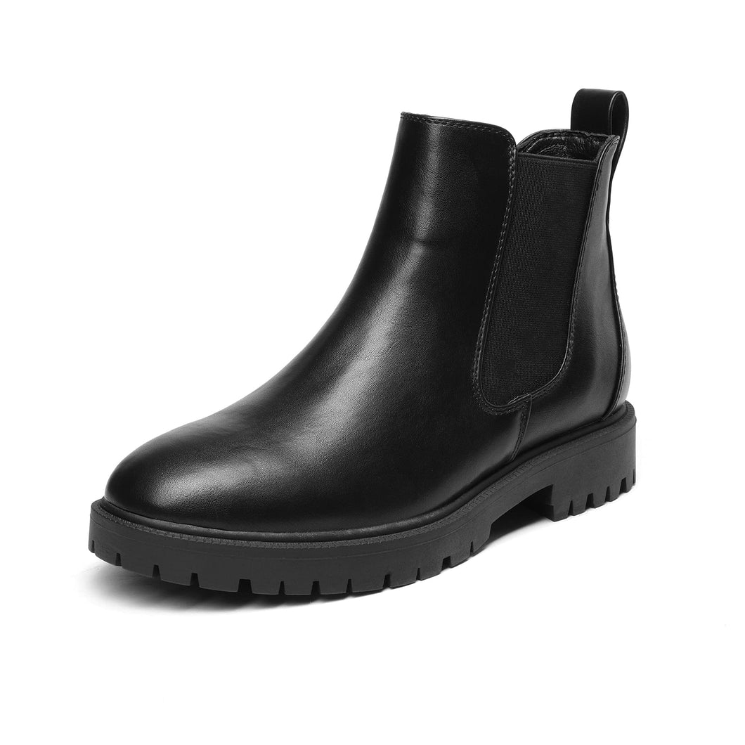 DREAM PAIRS Women's Low Heel Chelsea Ankle Boots Fashion Slip On Elastic Fall Booties Shoes,Size 8.5,Black/Pu,DAB213