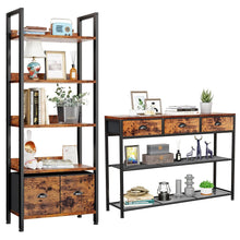 Load image into Gallery viewer, Furologee 5 Tier Bookshelf and Entryway Table Set, Adjustable Tall Bookcase with 2 Drawers, 38&#39;&#39; Console Sofa Table with 3 Fabric Drawers
