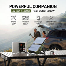 Load image into Gallery viewer, BROWEY 1600W (3200W Peak) Portable Power Station with 120W Solar Panel, 1024Wh LiFePO4 Battery with Built-in Solar Panel, Fast Charging, Solar Generator for Camping, RV, Home Backup, Emergency
