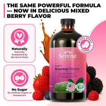 Load image into Gallery viewer, Serene Herbs Soursop Bitters Liquid with Soursop Leaves for Gut Cleanse, Detox &amp; Immune Boost with Black Seed, Moringa, Irish Moss, Ashwaganda, Turmeric, 16 fl oz (16 Fl Oz (Pack of 1), Mixed Berry)
