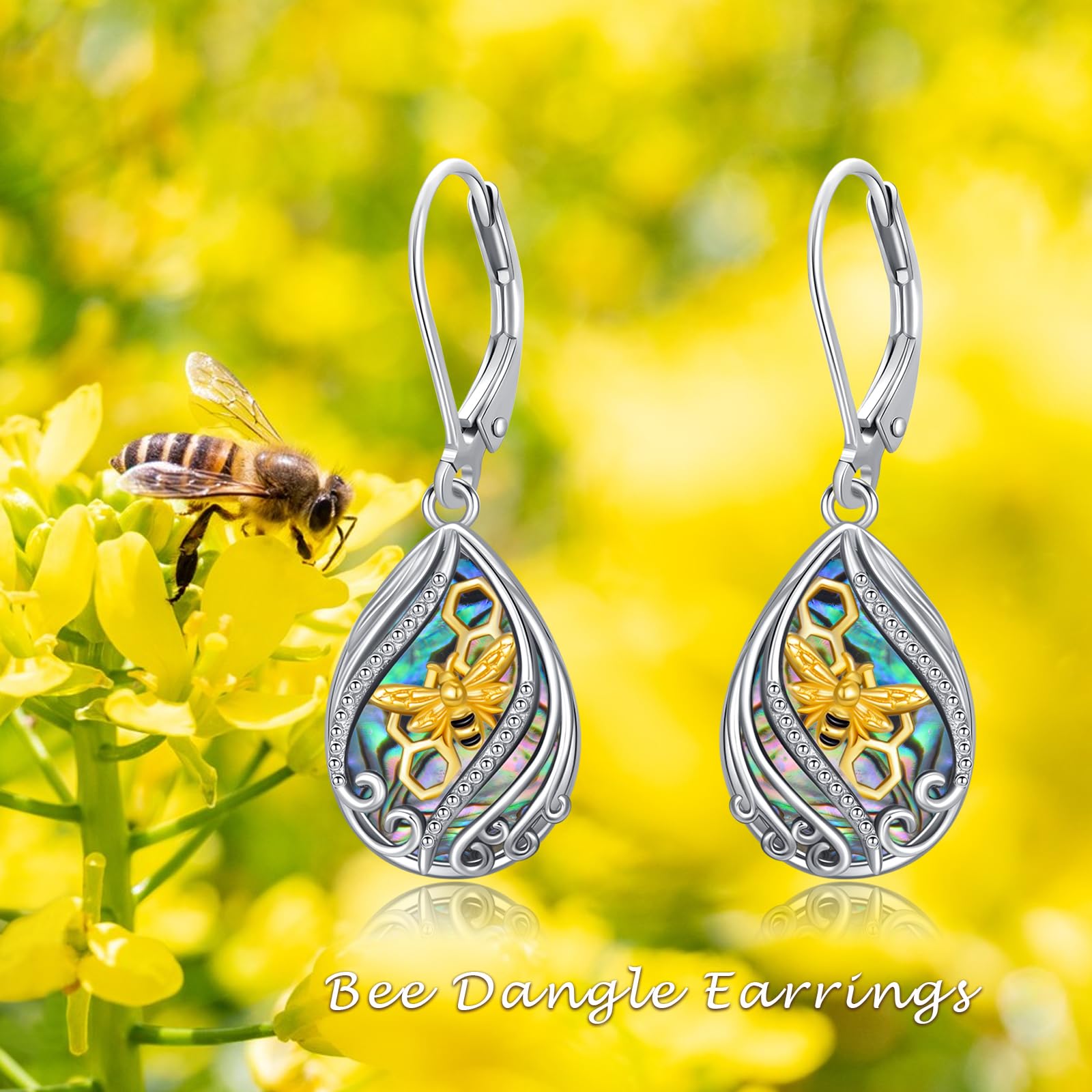 Load image into Gallery viewer, YYmqmq Bee Earrings 925 Sterling Silver Abalone Dangle Earrings Jewelry Bee Gifts for Women Girlfriend