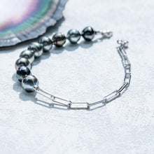 Load image into Gallery viewer, mihiarii Tahitian Black Pearl Link Bracelet Paperclip Chain Moissanite Sterling Silver 9MM Baroque Pearl Birthday Anniversary Mothers Day Valentines Day Christmas Gifts for Mom Her Women
