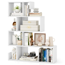 Load image into Gallery viewer, Tangkula S-Shaped Bookshelf, 5-Tier Modern Geometric Stepped Bookcase with Anti-Tipping Kits, Freestanding Corner Ladder Display Rack for Living Room Home Office (1, White)
