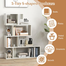 Load image into Gallery viewer, Tangkula S-Shaped Bookshelf, 5-Tier Modern Geometric Stepped Bookcase with Anti-Tipping Kits, Freestanding Corner Ladder Display Rack for Living Room Home Office (1, White)
