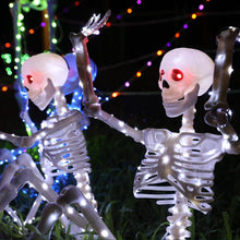 Load image into Gallery viewer, Starweeks Halloween Decorations Outdoor Skeletons Set - 2 Pack 36" (90cm) Light Up Skeleton with LED Lights &amp; 2 Red Eyes, Poseable Full Body, Indoor Halloween Decor for Yard, Porch (White)

