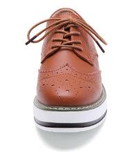 Load image into Gallery viewer, DADAWEN Women's Platform Lace-Up Wingtips Square Toe Oxfords Shoe Brown Leather US Size 9/Asia Size 41/25.5cm
