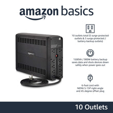 Load image into Gallery viewer, Amazon Basics UPS Battery Backup &amp; Surge Protector, 1500VA/900W, 10 Outlets, Line Interactive Uninterruptible Power Supply with Sinewave Technology, Black
