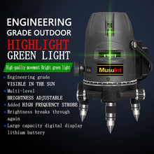 Load image into Gallery viewer, (Outdoor Super Bright) 5 lines laser level 360 self leveling Precision Cross Line level tool Green beam with 360° Rotating base Digital Li-ion Battery 5 Strong light spots 1 Plumb point
