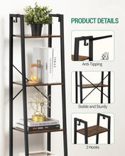 Load image into Gallery viewer, Hzuaneri Ladder Shelf, Bookshelf Bookcase, Freestanding Corner Storage Shelve with 2 Hooks for Home Office, Living Room, Kitchen, Bedroom, Industrial, 5-Tier Rustic Brown BC03201B
