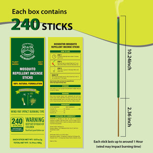 KICKOUTOR Mosquito Repellent Outdoor Patio 240 PCS Natural Citronella Incense Sticks DEET Free Lemongrass Oil Gnat Mosquito Control for Indoor Backyard Travel Camping