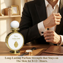 Load image into Gallery viewer, AHUJA Amber Sage – 3.4 oz Parfum | Unisex Fresh Aromatic Scent | 30% Long Lasting Oil | Bergamot, Grapefruit, Fig, Clary Sage, Amber, Musk | Luxury White Gold Gift Box | “Not All Storms Are Loud”
