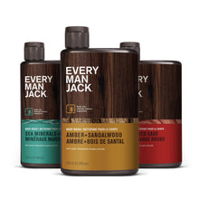Load image into Gallery viewer, Every Man Jack Men&#39;s Body Wash Variety Pack - Includes 3 Body Washes with Natural Ingredients &amp; Incredible Scents - Amber + Sandalwood, Cedar + Red Sage, Sea Minerals + Citron Fragrances
