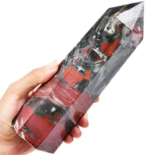 Load image into Gallery viewer, MOGEMT Africa Bloodstone Obelisk Tower Large Natural Healing Crystal Point Wand 6 Faceted Reiki Meditation Home Decor 1.5-2 LBS
