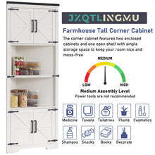 Load image into Gallery viewer, JXQTLINGMU Farmhouse Corner Cabinet, Tall Corner Bathroom Storage Cabinet with Barn Door Design &amp; Adjustable Shelves, for Laundry Room, Living Room, Kitchen,(White)
