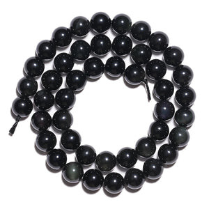 Natural Gemstone Beads 6mm Rainbow Black Obsidian Beads Polished Round Smooth Stone Beads for Bracelets Jewelry Making 15inch Loose Beads