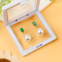 Load image into Gallery viewer, Trinckle Emerald Green Earrings, Vintage Pearl Dangle Earrings for Women Large Pearl Earrings 14k Gold Plated Teardrop Emerald Green Costume Earrings for Teen Girls Christmas Jewelry Gifts
