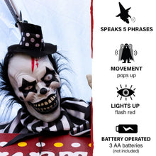 Load image into Gallery viewer, Haunted Hill Farm Scary Talking Groundbreaker Clown, Halloween Animatronic with Motion and Touch Activated Lights and Sounds, Battery Operated Indoor or Covered Outdoor Halloween Decorations
