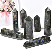 Load image into Gallery viewer, MOGEMT Large Labradorite Crystal Tower Natural Healing Crystal Point Wand Obelisk 6 Faceted Reiki Chakra Meditation Therapy Home Decor Gift 1.5-2 LBS

