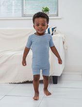 Load image into Gallery viewer, AVAUMA Stripe Pattern Newborn Baby Little Boys Girls Snug-Fit Pajamas Summer Short Sets Pjs Kids Clothes (L/Dark Blue)
