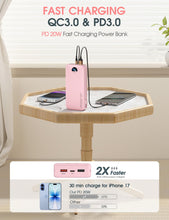 Load image into Gallery viewer, Portable Charger, 20000mAh PD20W Fast Charging Power Bank with Built-in Cables &amp; Wall Plug, External Battery Pack with LED Display, Travel Essentials Battery Bank for iPhone, iPad, Samsung Fairy Pink
