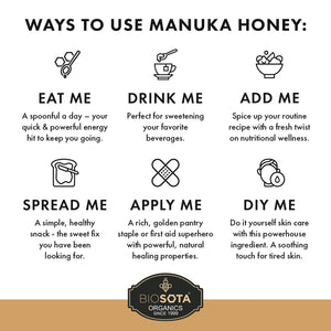 BIOSOTA Organic Manuka Honey MGO 1717+ - Medical Grade Manuka Honey from Australia NPA/ULF 31+, 100% Raw Unheated Pure Honey, 8.8oz