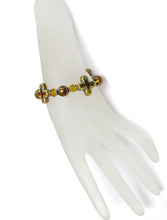 Load image into Gallery viewer, Linpeng Women Porcelain Cross Pearl &amp; Crystal Beads Stretch Bracelet, Gloden Brown
