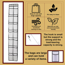 Load image into Gallery viewer, Over the Door Shoe Organizer with 14 Large Mesh Pockets, Space Saving Hanging Storage for Shoes &amp; Accessories, Holds up to 40 lbs, Black Closet Rack Hanger WHITE
