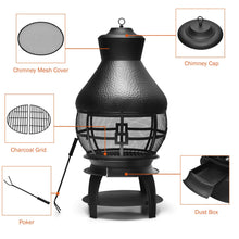 Load image into Gallery viewer, Giantex Wood Burning Chiminea, Heavy Duty Fireplace Chimenea Wooden Fire Pit with 2-Piece Log Grate, Premium Rain Cap &amp; Fire Poker, 360°Fire Retardant Mesh Cover, Ideal for Garden, Patio, Backyard
