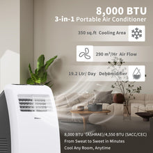 Load image into Gallery viewer, Shinco 8,000 BTU Portable Air Conditioner - 3-in-1 Cool/Dehumidifier/Fan for Rooms Up to 350 sq.ft, Remote Control &amp; 24H Timer, Compact AC Unit for Bedroom/Office
