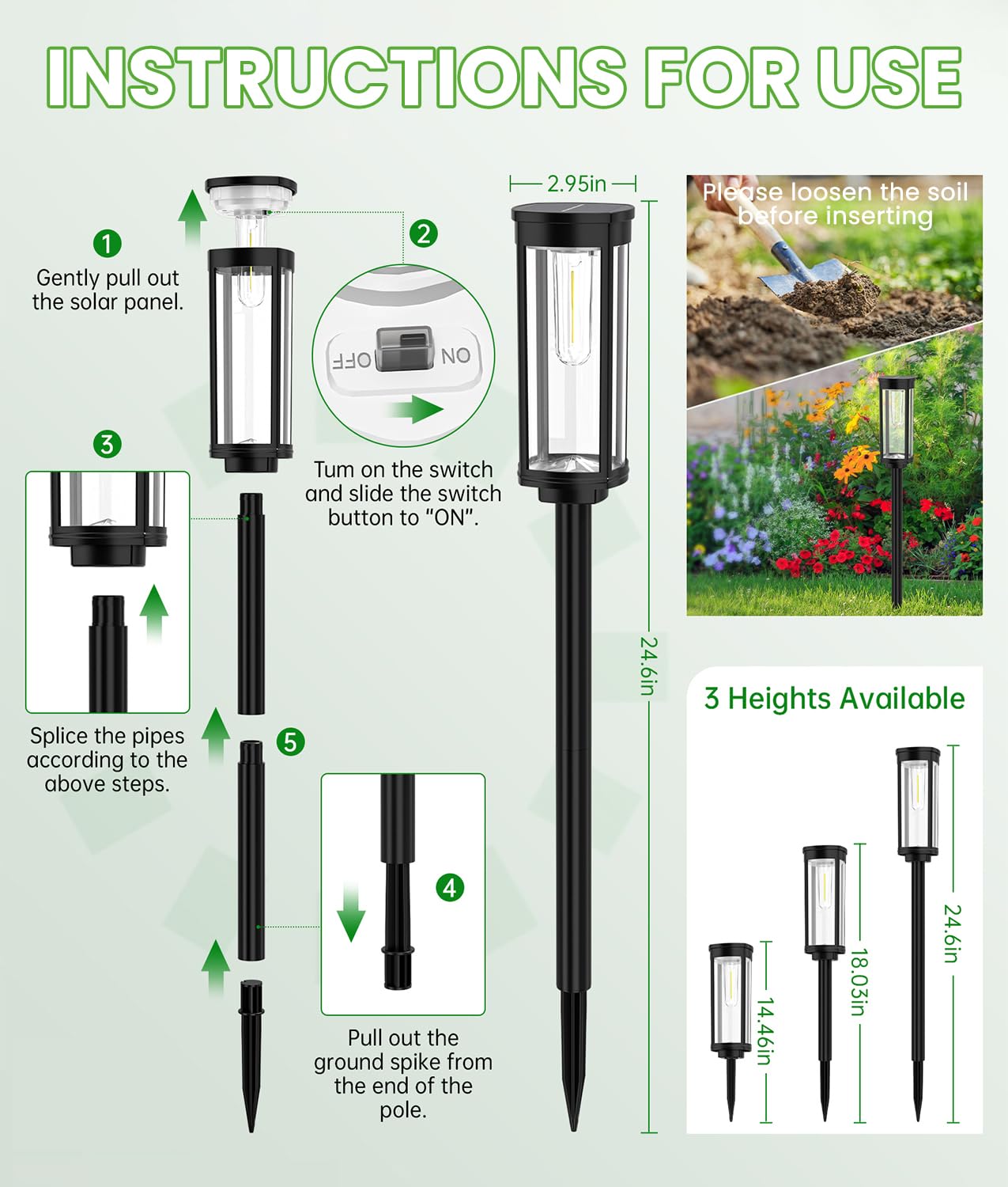 Load image into Gallery viewer, BITPOTT Bright Solar Pathway Lights Outdoor, 8 Pack Solar Powered Garden Lights Waterproof IP65, Auto On/Off Outdoor Light for Lawn Patio Walkway Driveway Decor Landscape Lighting
