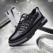 Load image into Gallery viewer, Men's Crocodile Pattern Waterproof Cowhide Shoes,Height Lifting Non-Slip Casual Softsole Oxford Fashion Leather Lace-Up Sneaker (Black,9.5,Men)

