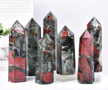 Load image into Gallery viewer, MOGEMT Africa Bloodstone Obelisk Tower Large Natural Healing Crystal Point Wand 6 Faceted Reiki Meditation Home Decor 1.5-2 LBS
