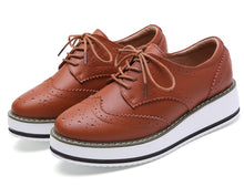 Load image into Gallery viewer, DADAWEN Women's Platform Lace-Up Wingtips Square Toe Oxfords Shoe Brown Leather US Size 9/Asia Size 41/25.5cm
