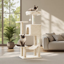 Load image into Gallery viewer, Sweetcrispy 44 Inch Cat Tree Tower, Cat Climbing Tower with Natural Sisal Scratching Posts, Hammock, Pet Condo for Indoor Cats and Kittens Play, Beige
