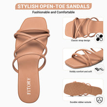 Load image into Gallery viewer, FITORY Women's Slide Sandals, Chic Cross-Strap &amp; Comfy Flat shoes for Summer Camel Size 8

