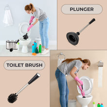 Load image into Gallery viewer, UMIEN Toilet Brush and Plunger Set - Stainless Steel Plunger and Toilet Brush Combo with Freestanding Canister - Modern and Sleek Bathroom Cleaning Accessories
