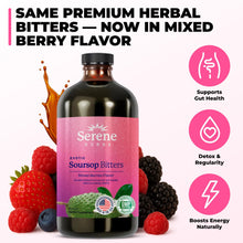 Load image into Gallery viewer, Serene Herbs Soursop Bitters Liquid with Soursop Leaves for Gut Cleanse, Detox &amp; Immune Boost with Black Seed, Moringa, Irish Moss, Ashwaganda, Turmeric, 16 fl oz (16 Fl Oz (Pack of 1), Mixed Berry)
