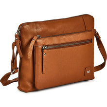 Load image into Gallery viewer, Wise Owl Accessories Small Soft Pebbled Real Leather Crossbody Handbags Purses Triple Zip Premium Sling Crossover Shoulder Bag for Women Gift (Cognac Nappa)

