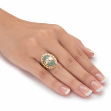 Load image into Gallery viewer, PalmBeach Yellow Gold-plated Sterling Silver Oval Shaped Genuine Green Jade Elephant Ring Sizes 6-10 Size 7
