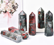 Load image into Gallery viewer, MOGEMT Africa Bloodstone Obelisk Tower Large Natural Healing Crystal Point Wand 6 Faceted Reiki Meditation Home Decor 1.5-2 LBS
