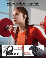 Load image into Gallery viewer, PocBuds Bluetooth Headphones Wireless Earbuds 80hrs Playtime Wireless Charging Case Digital Display Sports Ear Buds with Earhook Deep Bass IPX7 Waterproof Over-Ear Earphones for TV Phone Laptop Black
