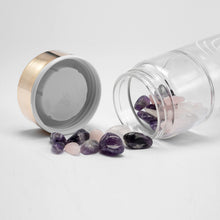 Load image into Gallery viewer, Doyzee Complete Crystal Water Bottle Three Interchangeable Healing Crystals – Rose Quartz, Amethyst, Clear Quartz – Tea Infuser Loose Leaf Tea Bottle – Gem Elixir Infused Glass Water Bottle
