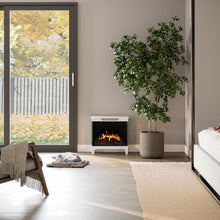 Load image into Gallery viewer, Modern Ember Smart Digital 3-Sided Electric Fireplace Stove Heater | LED Multiple Flame Colors, Works with Wi-Fi App, Alexa and Google | Remote Included | Optional Crackling Sound | Taupe Mist
