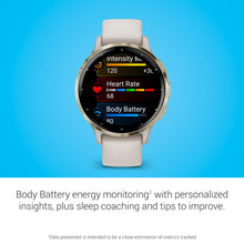 Load image into Gallery viewer, Garmin Venu 3S Soft Gold Stainless Steel Bezel 1.2-Inch AMOLED Touchscreen Display Smart Watch with 41mm Ivory Case and Silicone Band
