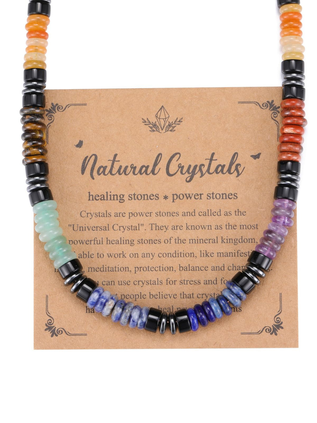 Top Plaza 7 Chakra Crystal Stone Beaded Necklace for Men Natural Gemstone Beads Necklace Handmade Balance Mens Necklace Protection Amulet Jewelry Gifts